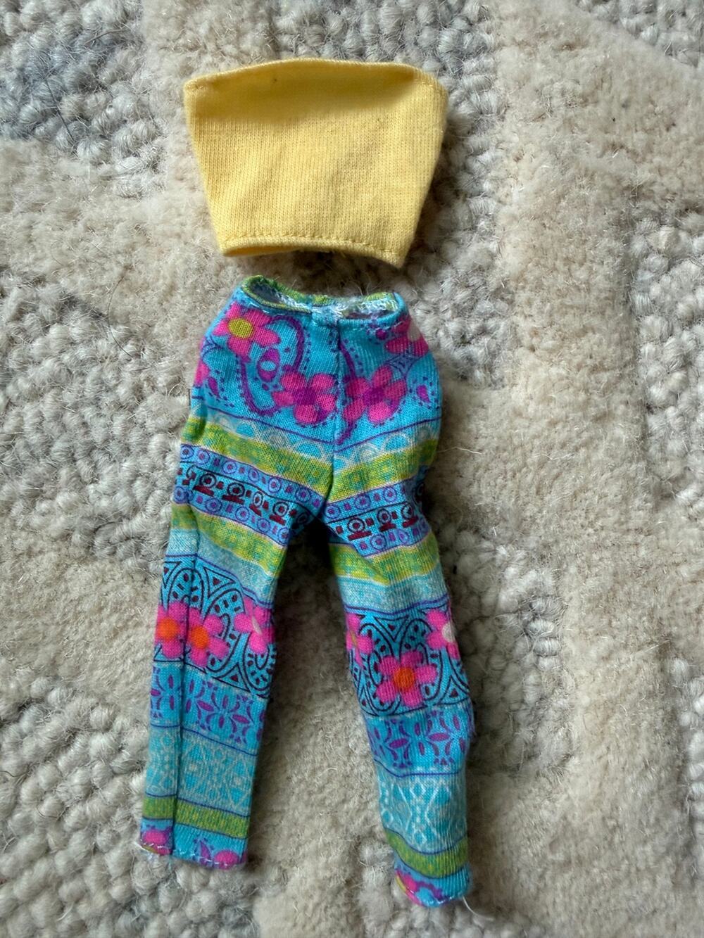 Vintage Y2K Barbie Floral Pants & Yellow Tube Top Outfit Doll Clothes Mattel